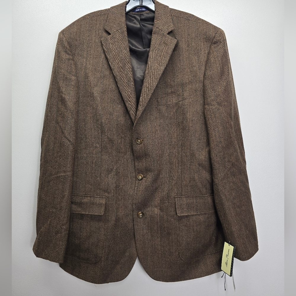 Alan Flusser Modern Fit Lambswool Brown Sports Coat Men's 44 L Elbow Patches